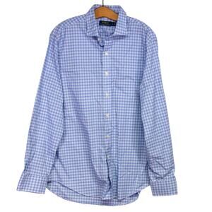 Men's Large POLO RALPH LAUREN 100% Cotton Button-up Blue Checked Dress Shirt